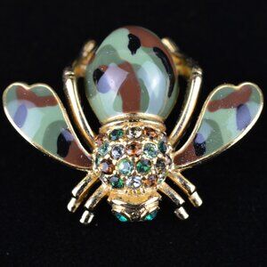 Joan Rivers Bumble Bee Brooch Camouflage Camo Enamel Pin Crystal Jewelry